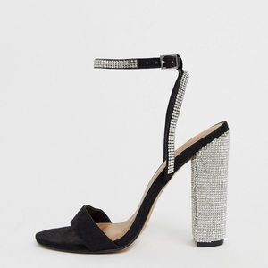 Embellished Block Heel with ankle strap